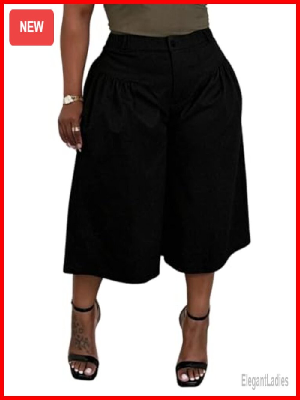 Wide Leg Pleated Capri Gaucho Pants High Rise Cropped Trousers with Pockets